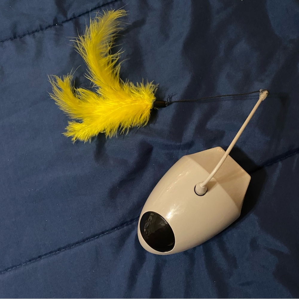interactive cat toy yellow feathers laser pointer